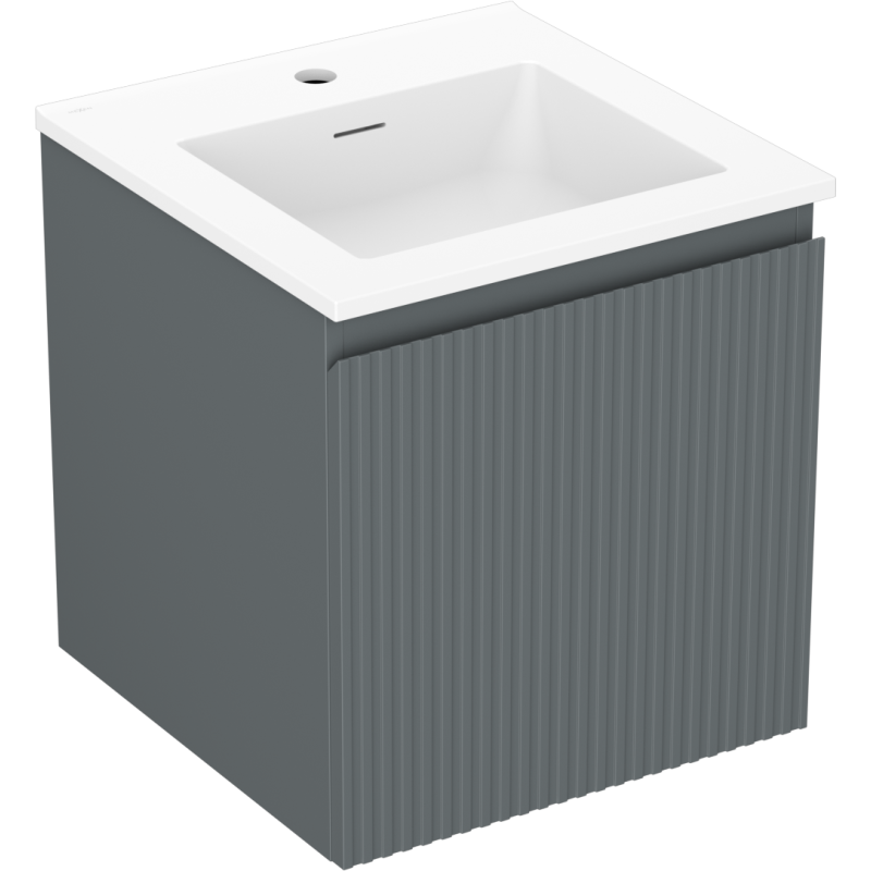 Mexen Rivel mobiletto da bagno 45 cm con lavabo Otis, 1 cassetto, scanalato, grafite opaco/bianco opaco