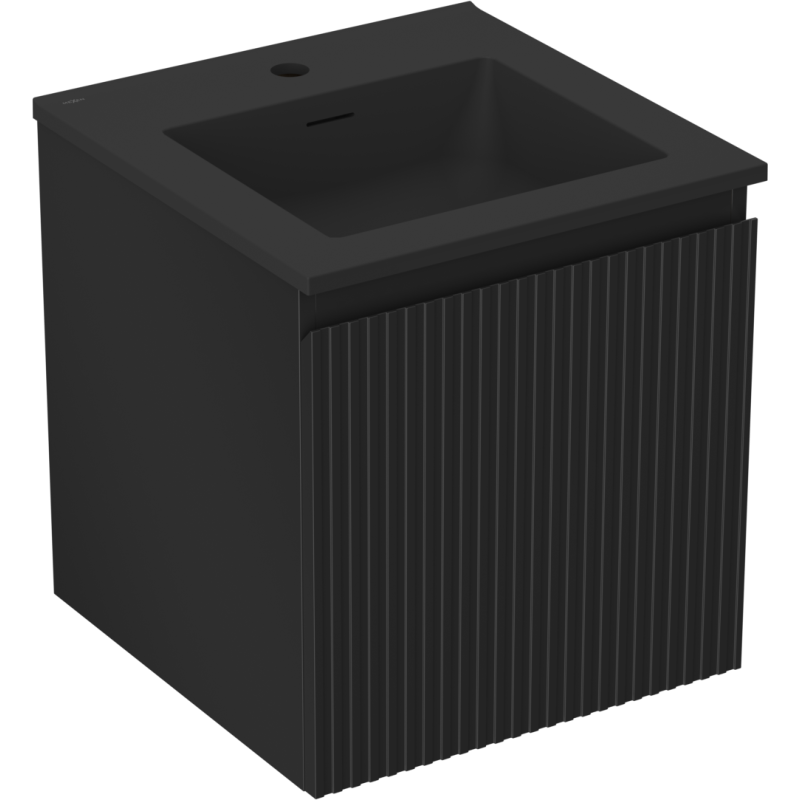Mexen Rivel badkamerkast 45 cm met wastafel Otis, 1 lade, gegroefd, zwart mat - 91A20-04547-1-BF71-W18M71