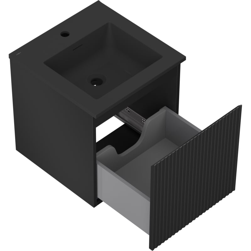 Mexen Rivel Bathroom Cabinet 45 cm with Otis Sink, 1 Drawer, Grooved, Black Matte - 91A20-04547-1-BF71-W18M71