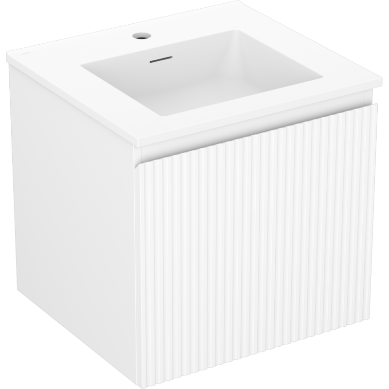 Mexen Rivel Badezimmerschrank 50 cm mit Waschbecken Otis, 1 Schublade, geriffelt, weiß matt - 91A20-05047-1-BF01-W18M01