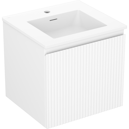 Mexen Rivel Badezimmerschrank 50 cm mit Waschbecken Otis, 1 Schublade, geriffelt, weiß matt - 91A20-05047-1-BF01-W18M01