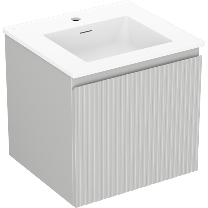 Mexen Rivel armoire de salle de bain 50 cm avec lavabo Otis, 1 tiroir, rainurée, gris mat/blanc mat - 91A20-05047-1-BF62-W18M01