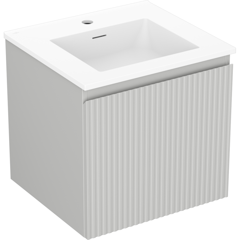 Mexen Rivel Badezimmerschrank 50 cm mit Waschbecken Otis, 1 Schublade, gerillt, grau matt/weiß matt - 91A20-05047-1-BF62-W18M01