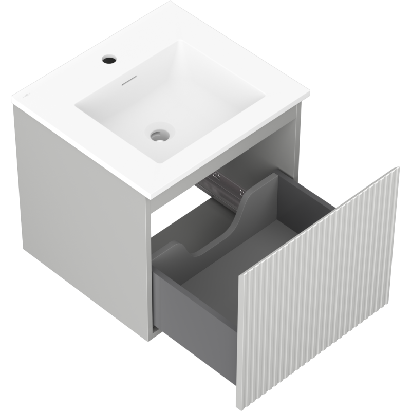 Mexen Rivel armario de baño de 50 cm con lavabo Otis, 1 cajón, acanalado, gris mate/blanco mate - 91A20-05047-1-BF62-W18M01