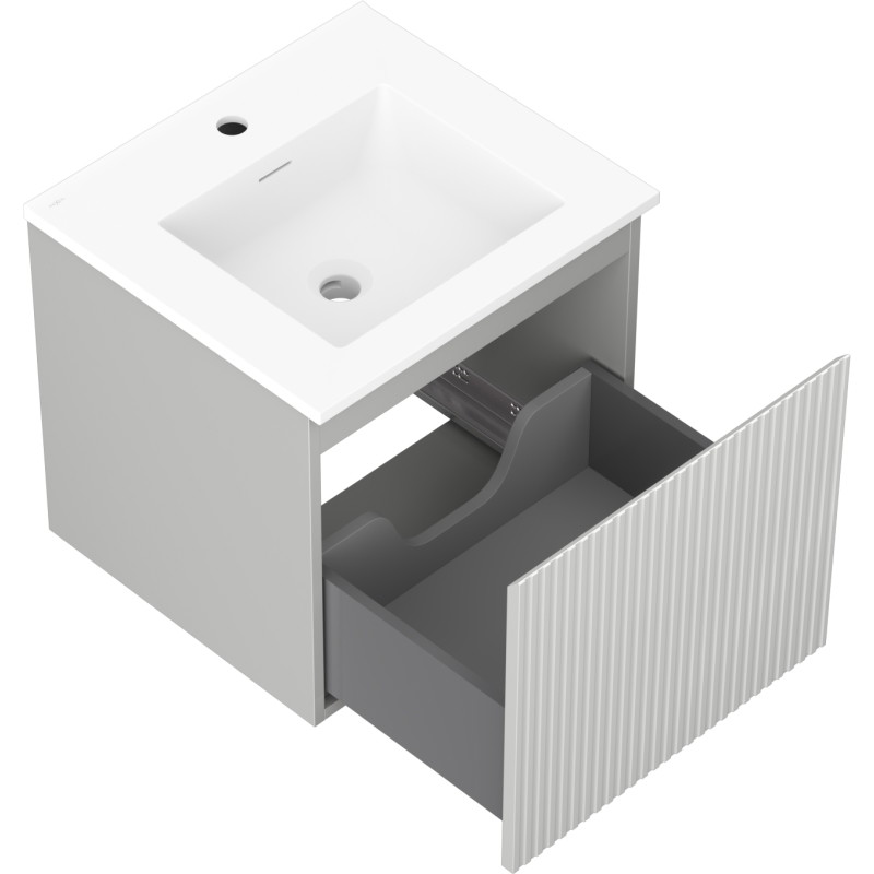 Mexen Rivel armoire de salle de bain 50 cm avec lavabo Otis, 1 tiroir, rainurée, gris mat/blanc mat - 91A20-05047-1-BF62-W18M01