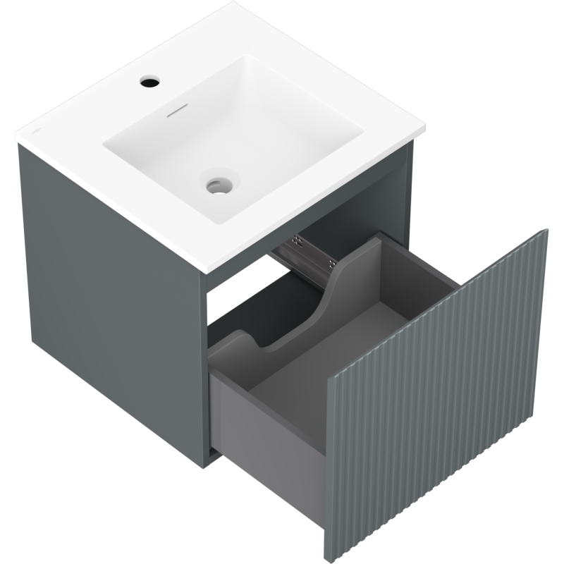 Mexen Rivel armário de casa de banho de 50 cm com lavatório Otis, 1 gaveta, ranhurado, grafite mate/branco mate