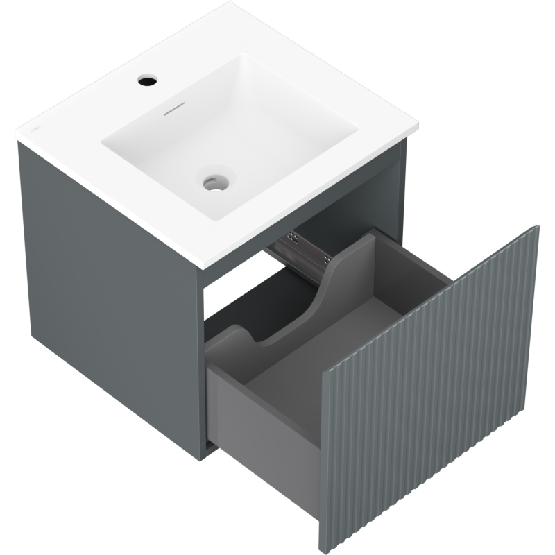 Mexen Rivel bathroom cabinet 50 cm with Otis sink, 1 drawer, grooved, graphite matte/white matte - 91A20-05047-1-BF66-W18M01