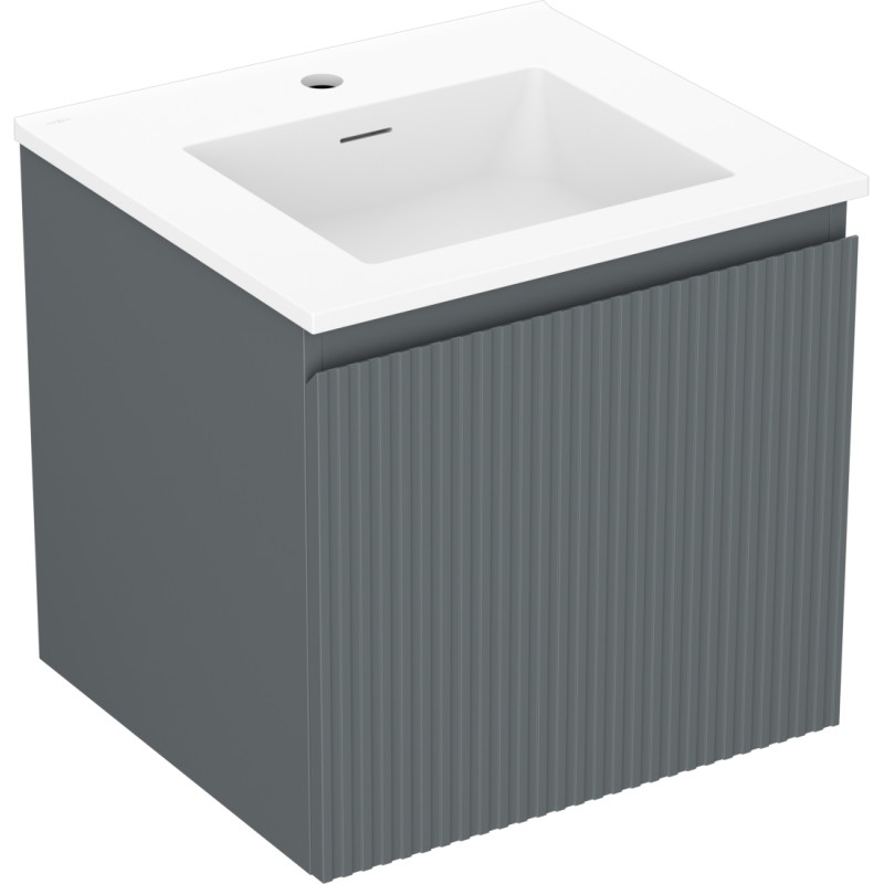 Mexen Rivel badkamerkast 50 cm met wastafel Otis, 1 lade, geribbeld, grafiet mat/wit mat - 91A20-05047-1-BF66-W18M01