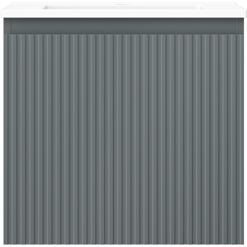 Mexen Rivel Badezimmerschrank 50 cm mit Waschbecken Otis, 1 Schublade, gerillt, Graphit matt/Weiß matt