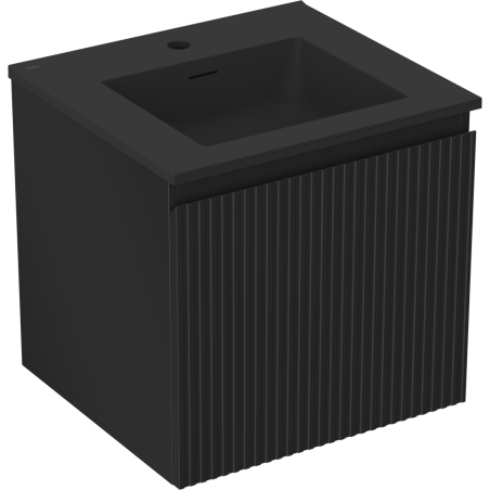 Mexen Rivel 50 cm Bathroom Cabinet with Otis Sink, 1 Drawer, Grooved, Black Matte - 91A20-05047-1-BF71-W18M71