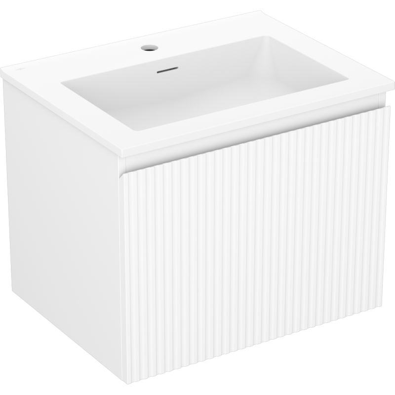 Mexen Rivel Badezimmerunterschrank 60 cm mit Waschbecken Otis, 1 Schublade, geriffelt, weiß matt - 91A20-06047-1-BF01-W18M01