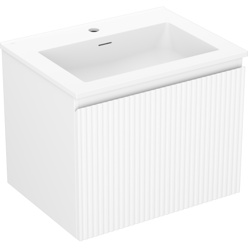 Mexen Rivel gabinete de baño de 60 cm con lavabo Otis, 1 cajón, acanalado, blanco mate - 91A20-06047-1-BF01-W18M01