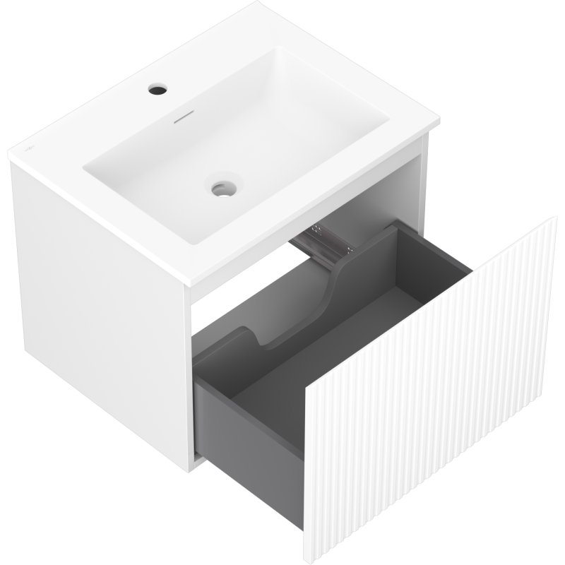 Mexen Rivel gabinete de baño de 60 cm con lavabo Otis, 1 cajón, acanalado, blanco mate - 91A20-06047-1-BF01-W18M01