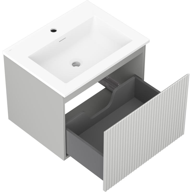 Mexen Rivel mueble de baño de 60 cm con lavabo Otis, 1 cajón, ranurado, gris mate/blanco mate - 91A20-06047-1-BF62-W18M01