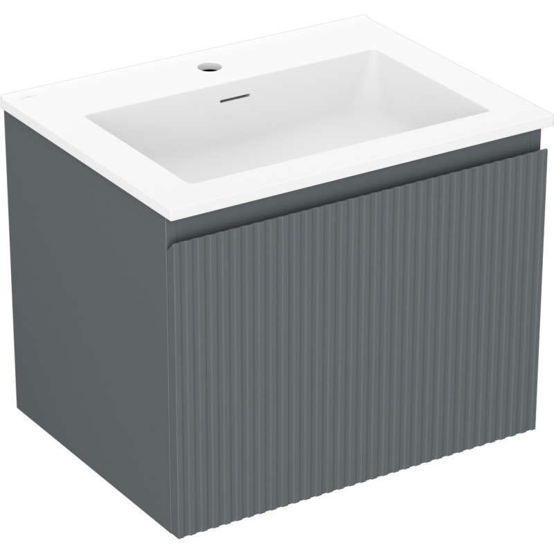 Mexen Rivel badkamerkast 60 cm met wastafel Otis, 1 lade, gegolfd, grafiet mat/wit mat - 91A20-06047-1-BF66-W18M01