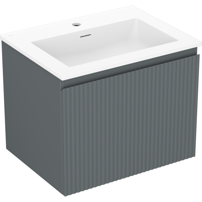 Mexen Rivel bathroom cabinet 60 cm with Otis washbasin, 1 drawer, fluted, graphite matt/white matt - 91A20-06047-1-BF66-W18M01
