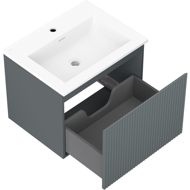 Mexen Rivel badkamerkast 60 cm met wastafel Otis, 1 lade, gegolfd, grafiet mat/wit mat - 91A20-06047-1-BF66-W18M01