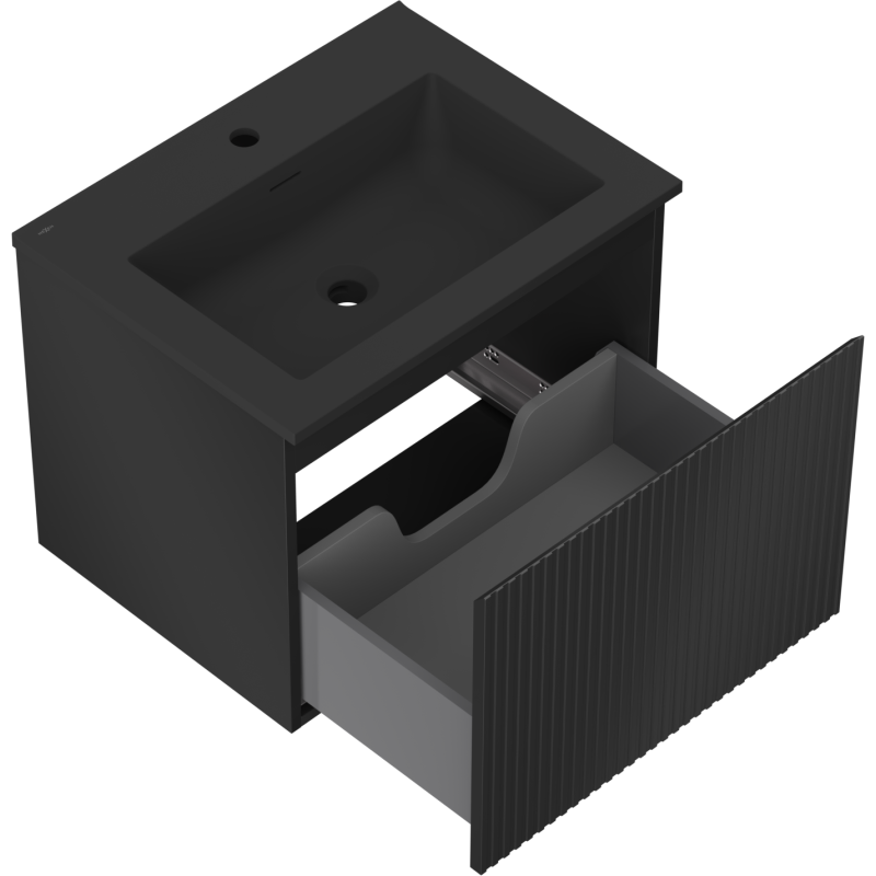 Mexen Rivel armario de baño de 60 cm con lavabo Otis, 1 cajón, acanalado, negro mate - 91A20-06047-1-BF71-W18M71