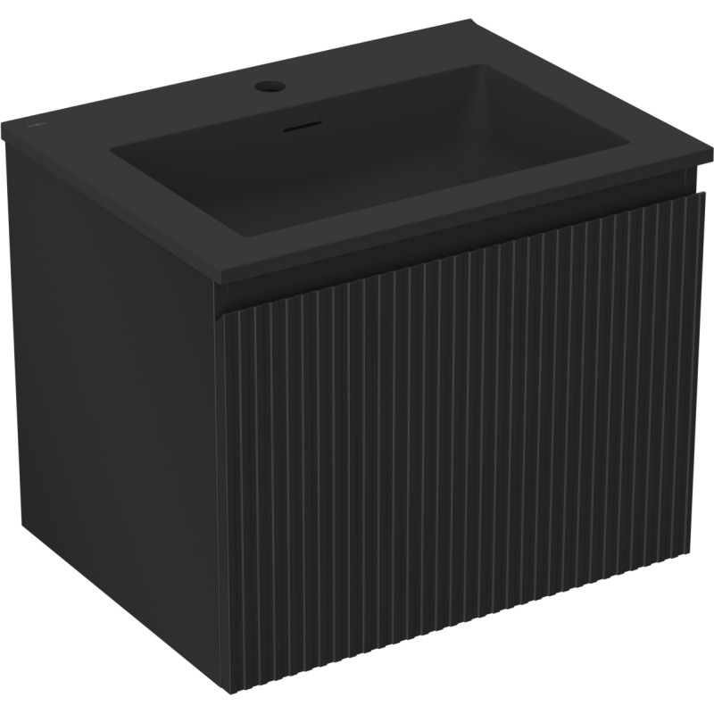 Mexen Rivel Badezimmer-Unterschrank 60 cm mit Waschbecken Otis, 1 Schublade, gerillt, schwarz matt - 91A20-06047-1-BF71-W18M71