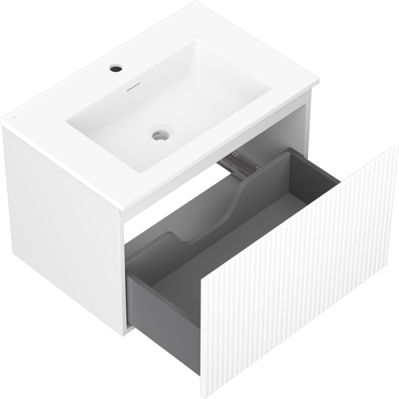 Mexen Rivel armario de baño de 70 cm con lavabo Otis, 1 cajón, ranurado, blanco mate - 91A20-07047-1-BF01-W18M01