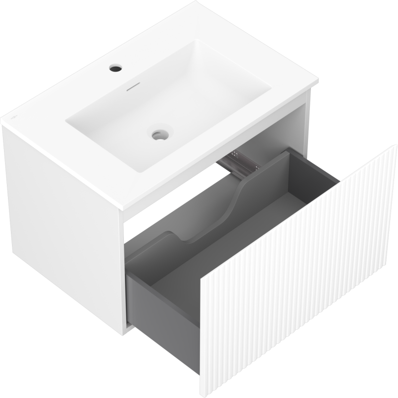Mexen Rivel mobile da bagno 70 cm con lavabo Otis, 1 cassetto, scanalato, bianco opaco - 91A20-07047-1-BF01-W18M01