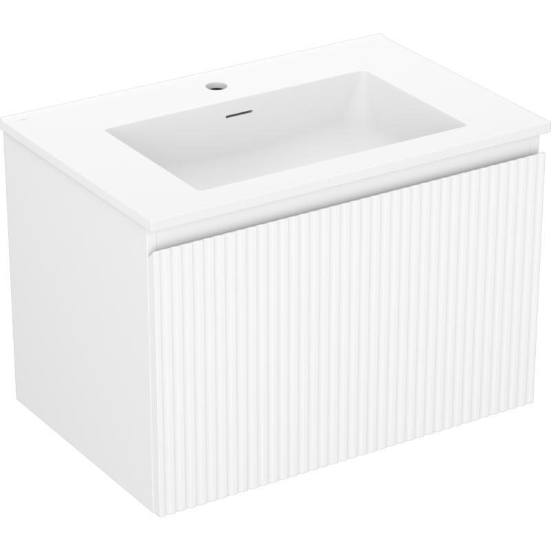 Mexen Rivel Badezimmerschrank 70 cm mit Waschbecken Otis, 1 Schublade, geriffelt, weiß matt - 91A20-07047-1-BF01-W18M01