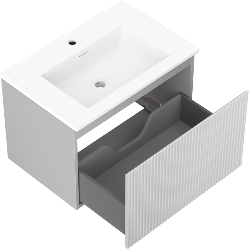 Mexen Rivel kylpyhuonekaappi 70 cm Otis-pesualtaalla, 1 laatikko, uritettu, harmaa matta/valkoinen matta