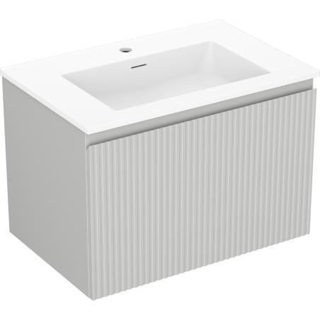 Mexen Rivel Badezimmerschrank 70 cm mit Waschbecken Otis, 1 Schublade, geriffelt, grau matt/weiß matt