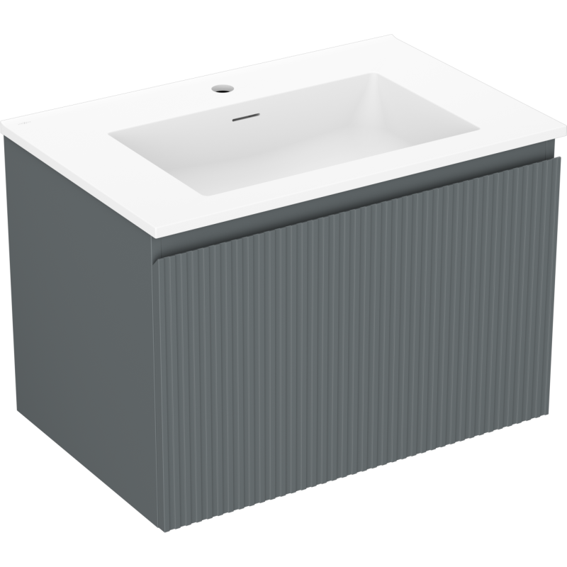 Mexen Rivel 70 cm bathroom cabinet with Otis sink, 1 drawer, grooved, graphite matt/white matt - 91A20-07047-1-BF66-W18M01