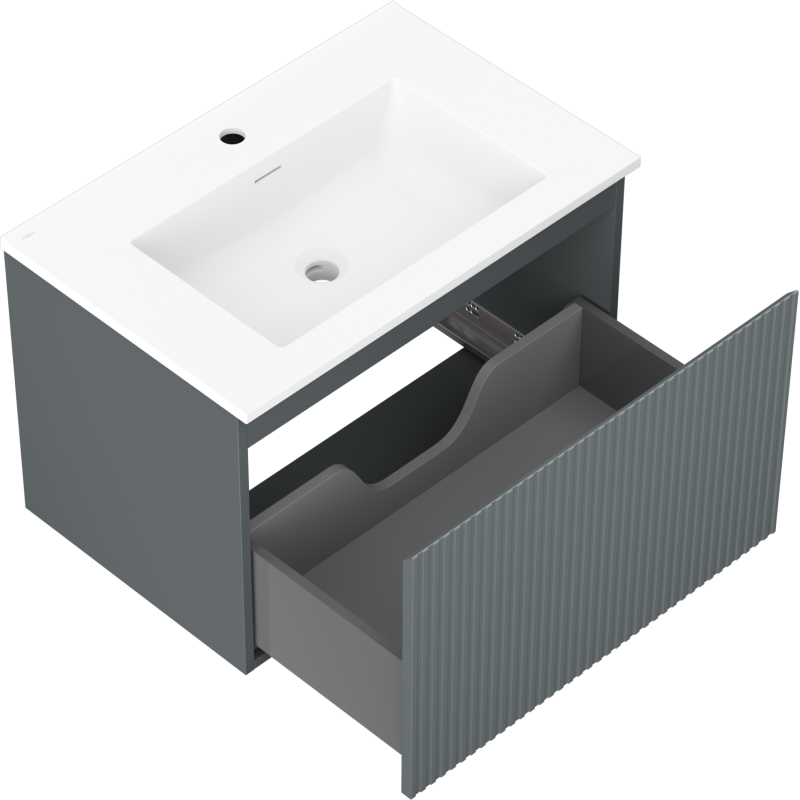 Mexen Rivel 70 cm kylpyhuonekaappi pesualtaalla Otis, 1 laatikko, uurrettu, grafiitin matta/valkoinen matta