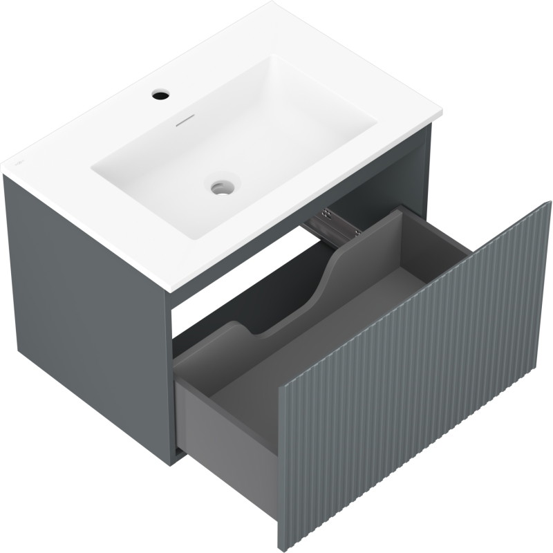 Mexen Rivel badkamerkast 70 cm met wastafel Otis, 1 lade, gegroefd, grafiet mat/wit mat - 91A20-07047-1-BF66-W18M01