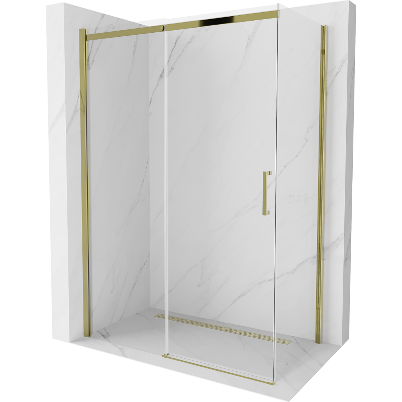 Mexen Omega liukuovinen suihkukaappi 140 x 80 cm, läpinäkyvä, kultainen - 825-140-080-50-00