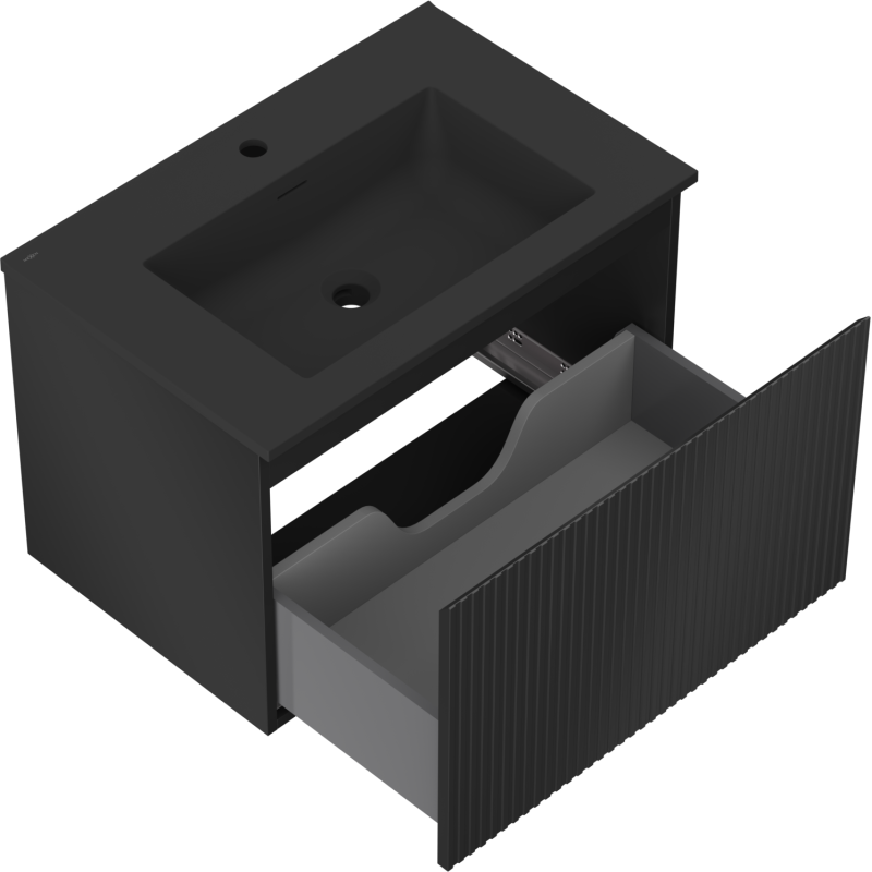 Mexen Rivel armadietto da bagno 70 cm con lavabo Otis, 1 cassetto, scanalato, nero opaco - 91A20-07047-1-BF71-W18M71