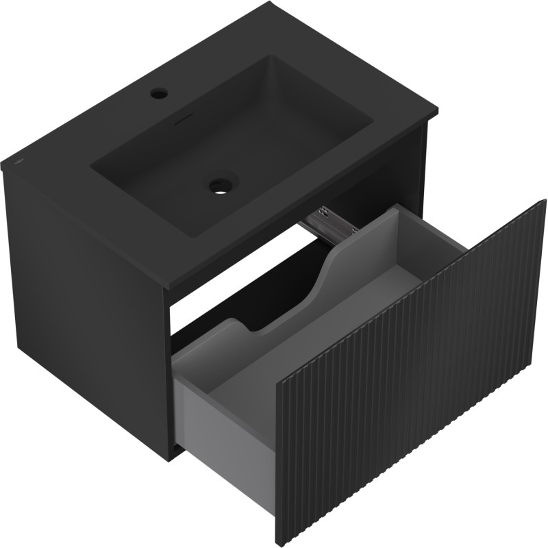 Mexen Rivel mobile da bagno 70 cm con lavabo Otis, 1 cassetto, scanalato, nero opaco - 91A20-07047-1-BF71-W18M71