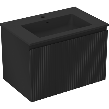Mexen Rivel Badezimmerschrank 70 cm mit Waschbecken Otis, 1 Schublade, geriffelt, schwarz matt - 91A20-07047-1-BF71-W18M71