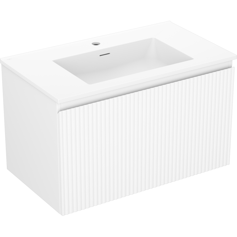 Mexen Rivel Badezimmerschrank 80 cm mit Waschbecken Otis, 1 Schublade, geriffelt, weiß matt - 91A20-08047-1-BF01-W18M01