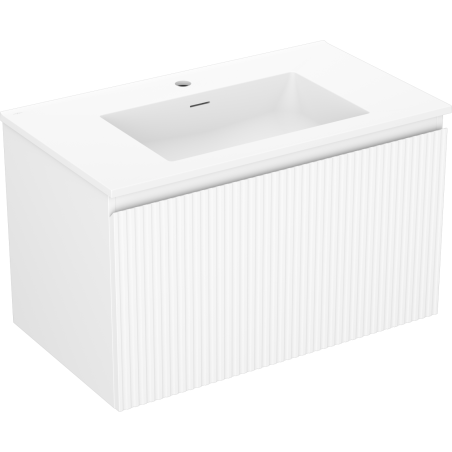 Mexen Rivel Badezimmerschrank 80 cm mit Waschbecken Otis, 1 Schublade, geriffelt, weiß matt - 91A20-08047-1-BF01-W18M01