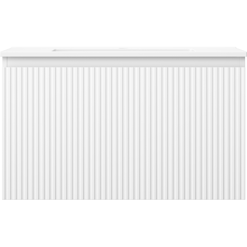 Mexen Rivel Badezimmerschrank 80 cm mit Waschbecken Otis, 1 Schublade, geriffelt, weiß matt - 91A20-08047-1-BF01-W18M01