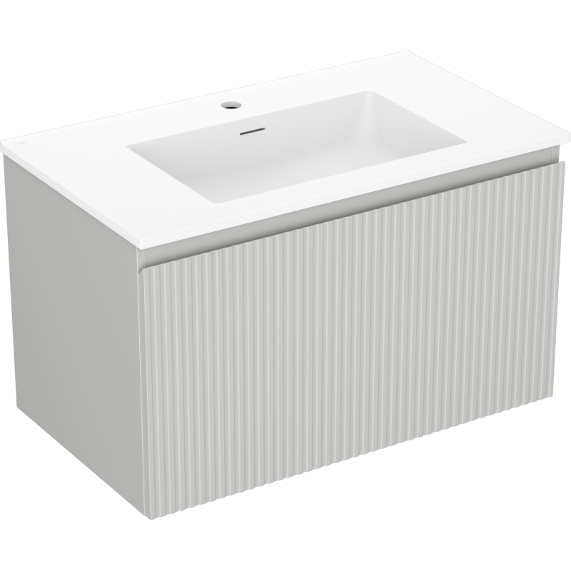 Mexen Rivel armário de casa de banho de 80 cm com lavatório Otis, 1 gaveta, canelado, cinza mate/branco mate