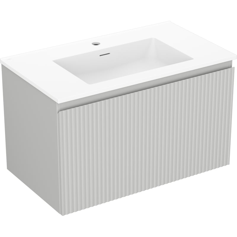 Mexen Rivel bathroom cabinet 80 cm with Otis sink, 1 drawer, grooved, gray matte/white matte - 91A20-08047-1-BF62-W18M01