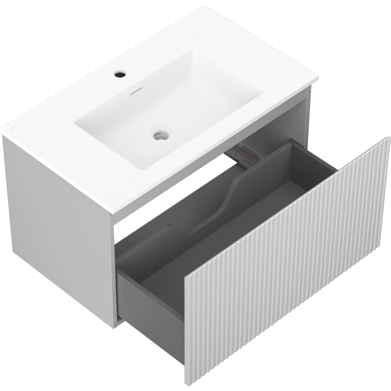 Mexen Rivel mueble de baño de 80 cm con lavabo Otis, 1 cajón, acanalado, gris mate/blanco mate - 91A20-08047-1-BF62-W18M01