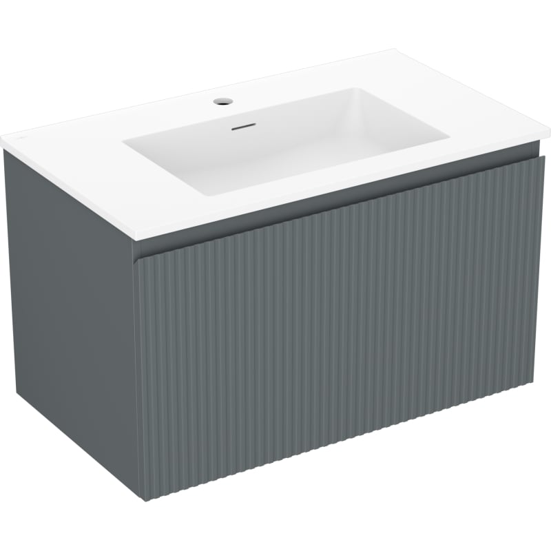 Mexen Rivel badkamerkast 80 cm met wastafel Otis, 1 lade, geribbeld, grafiet mat/wit mat - 91A20-08047-1-BF66-W18M01