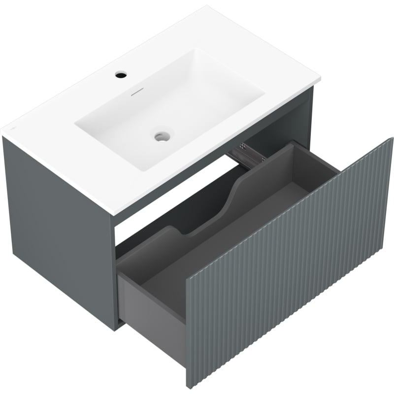 Mexen Rivel badkamerkast 80 cm met wastafel Otis, 1 lade, geribbeld, grafiet mat/wit mat - 91A20-08047-1-BF66-W18M01