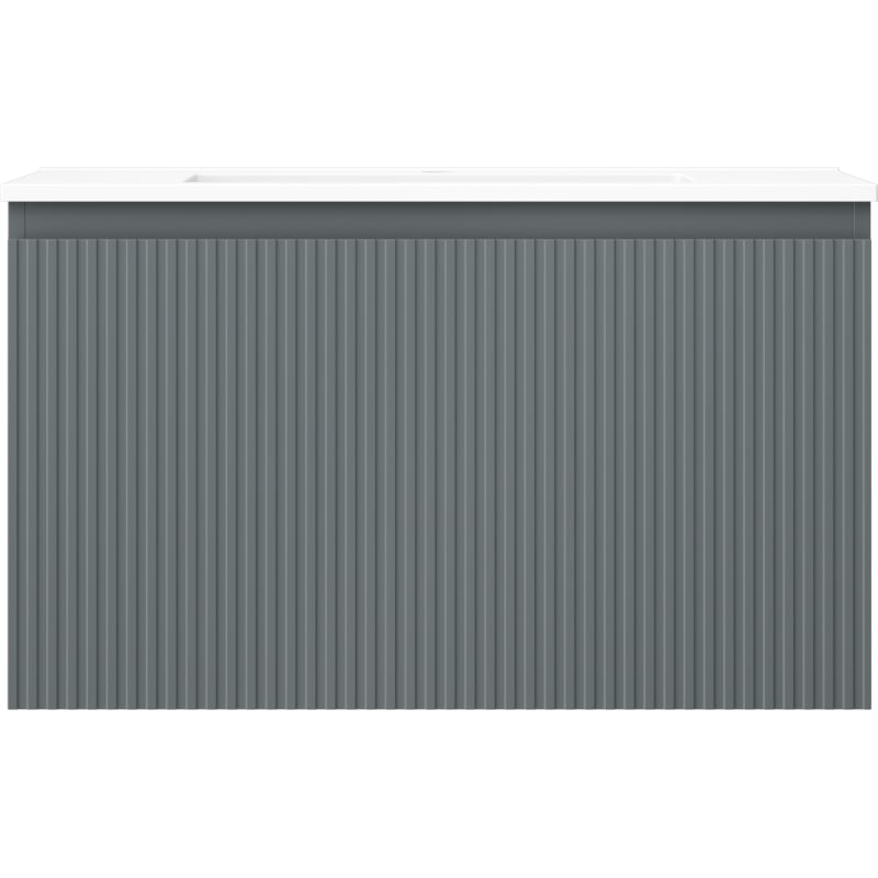 Mexen Rivel badkamerkast 80 cm met wastafel Otis, 1 lade, geribbeld, grafiet mat/wit mat - 91A20-08047-1-BF66-W18M01
