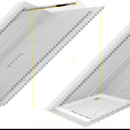 Mexen Omega drsna tuš kabina 100 x 100 cm, prozorna, zlata + tuš kad Flat - 825-100-100-50-00-4010