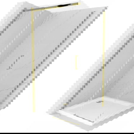 Mexen Omega Duschkabine zum Schieben 100 x 100 cm, transparent, gold + Duschwanne Flat - 825-100-100-50-00-4010