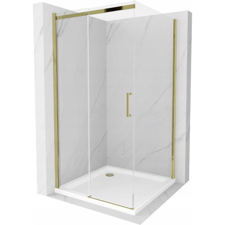 Mexen Omega schuifbare douchecabine 100 x 100 cm, transparant, goud + Flat douchebak - 825-100-100-50-00-4010
