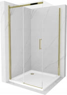 Mexen Omega klizna za tuš s kliznim vratima 100 x 100 cm, prozirna, zlatna + tuš kada Flat - 825-100-100-50-00-4010