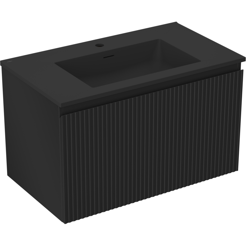 Mexen Rivel armario de baño 80 cm con lavabo Otis, 1 cajón, ranurado, negro mate - 91A20-08047-1-BF71-W18M71