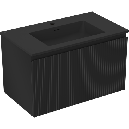 Mexen Rivel Badezimmerschrank 80 cm mit Waschbecken Otis, 1 Schublade, geriffelt, schwarz matt - 91A20-08047-1-BF71-W18M71